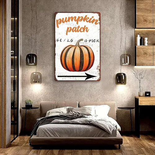 Vista 2 de Letrero de metal con diseño de calabaza, Día de Acción de Gracias, regalo para amantes de la decoración, arte de 8.00 x 12.00 pulgadas