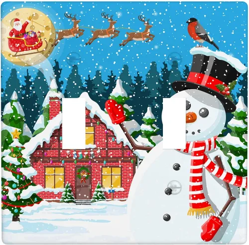 Vista 44 de Cubierta de interruptor de luz dúplex de 1 banda, cubierta decorativa de Navidad con copos de nieve rojos, placa frontal decorativa para cocina