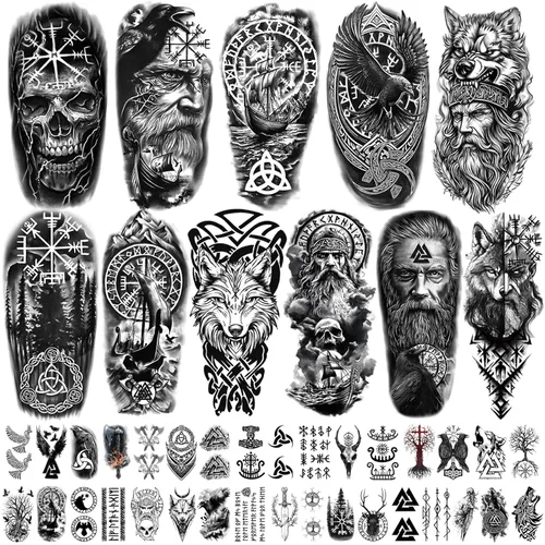 Vista 13 de 77 hojas de tatuajes temporales realistas en 3D para adultos y niños, calavera de araña, tigre, león, dragón, serpiente, tatuajes temporales