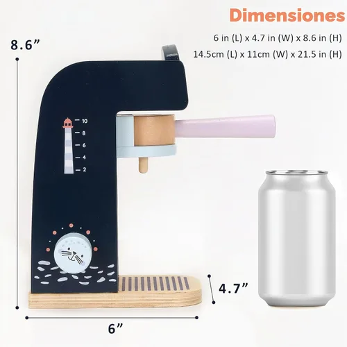 Vista 3 de PairPear - Cafetera de madera para niños, accesorios de cocina 15 piezas de juguetes de cocina de madera para alimentos, cafetera para niños