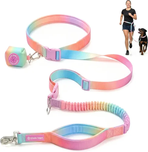 Vista 12 de Spark Paws - Correa de perro manos libres, correa elástica para la cintura que absorbe los golpes para correr, clip para cinturón de seguridad