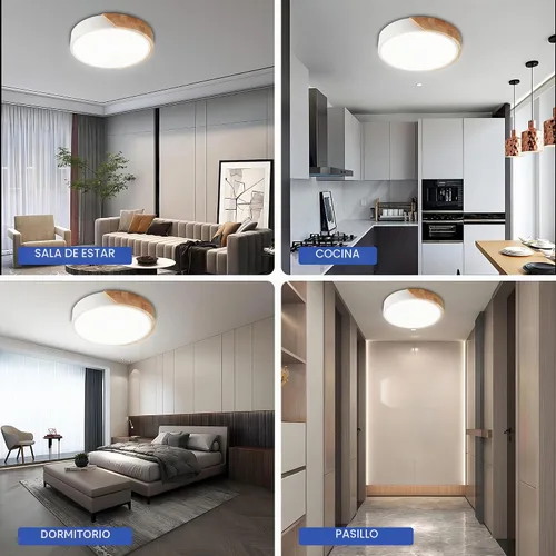 Vista 8 de Lámpara de techo empotrada, lámpara de techo LED de 12 pulgadas, blanco mate con madera, 4500K/24W (equivalente a 150W), lámparas de techo