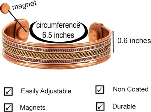 Vista 3 de Pulsera de cobre Touchstone estilo tibetano. Hecha a mano con brazalete de joyería de cobre sólido y calibre alto para mujeres y hombres., No es una