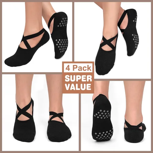 Vista 4 de Calcetines de yoga con empuñaduras para mujer calcetines antideslizantes para barra pura ballet baile entrenamiento hospital