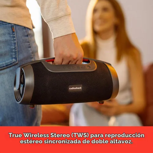 Vista 4 de RadioShack Altavoz Bluetooth impermeable IPX5 con luz RGB, negro, 40W