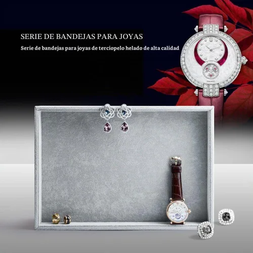 Vista 5 de Oirlv Bandejas apilables de terciopelo para joyas, rejillas, anillos, aretes, pulsera, reloj, escaparate, bandeja de exhibición