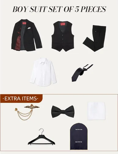 Vista 5 de Marvelous Kids Conjunto de traje formal para niños, 5 piezas, trajes de moda ajustados
