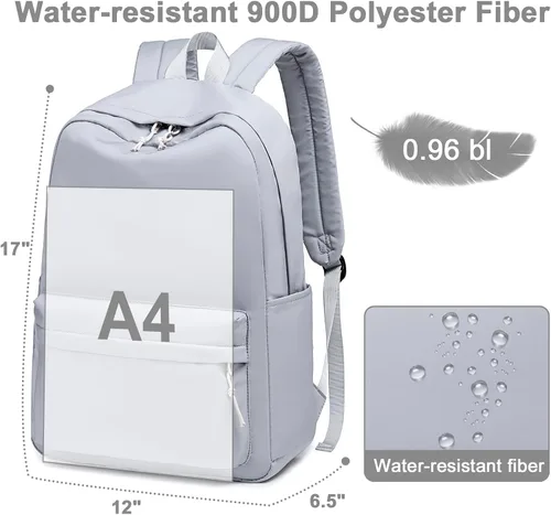 Vista 2 de Bluboon Mochila para la escuela para niños, mochila para niñas, mochila para computadora portátil, regalos para mujeres, Gris (Pure Grey), Mochilas