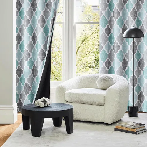 Vista 7 de Beauoop Cortinas 100% Opacas de 45 Pulgadas de Largo, 2 Paneles para Dormitorio, Sala de Estar, Gris Aqua Marroquí Geométrico, Oscurecimiento