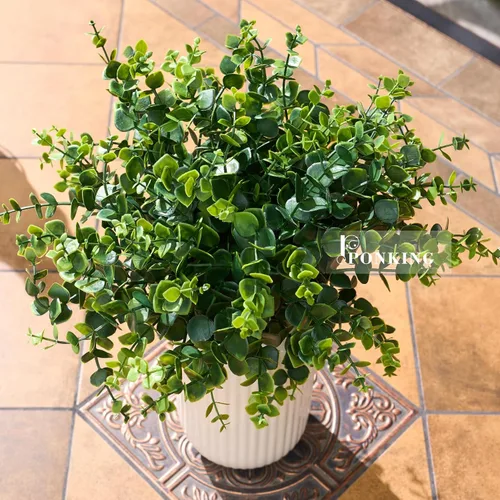 Vista 4 de Tallos de eucalipto, ramas de hojas de eucalipto artificiales, 12 paquetes de plantas artificiales para el hogar, oficina, ramo de flores, centro