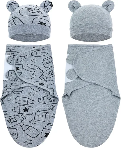 Vista 12 de Cinaci 2 piezas ajustables de algodón suave para bebé, gorros para bebé, gorros, gorros, gorros, manta para envolver al bebé, niñas, niños y recién