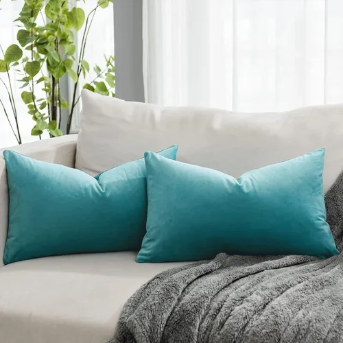 Vista 54 de Juego de 2 fundas de almohada decorativas de terciopelo de 14 x 14 pulgadas con cremallera, fundas de cojín cuadradas suaves y lisas de lujo