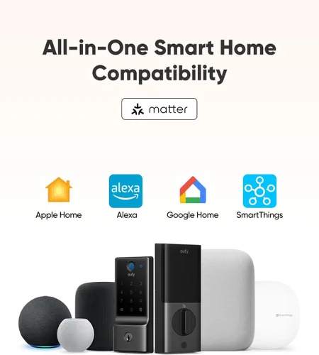 Vista 10 de eufy Smart Lock E31, cerradura inteligente para puerta con entrada sin llave y huella dactilar compatible con el ecosistema Apple Home, para puerta