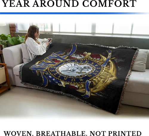 Vista 5 de Pure Country Weavers PCW - Manta fuerte de la Marina de los Estados Unidos, manta militar de regalo, tejida de algodón, fabricada en los Estados
