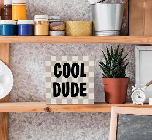 Vista 4 de SRADMO Cool Dude - Letrero de madera para escritorio, caja de madera boho, beige, preppy, decoración para adolescentes, niños, dormitorio