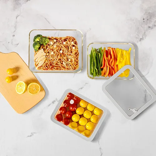 Vista 7 de Contenedores de vidrio para alimentos con tapa de vidrio, juego de recipientes de almacenamiento de alimentos aptos para microondas, 2 paquetes