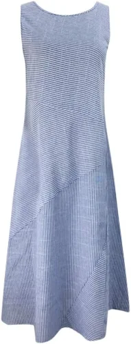 Vista 40 de Vestido de manga larga para mujer, casual, de algodón, lino, con botones, maxivestidos tipo caftán, blanco y azul