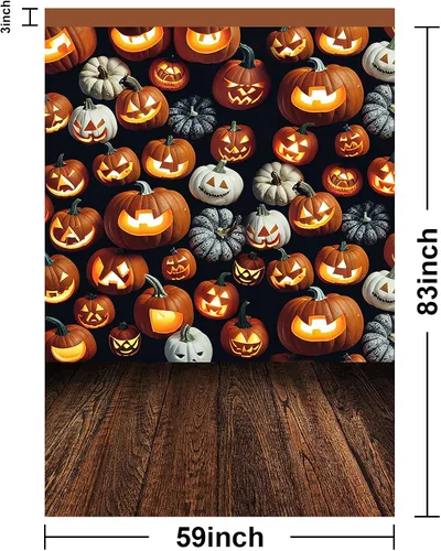 Vista 4 de Avezano Telón de fondo para fotografía de Halloween, faroles de calabaza aterradores, tablero de madera, telón de fondo de Halloween, retrato