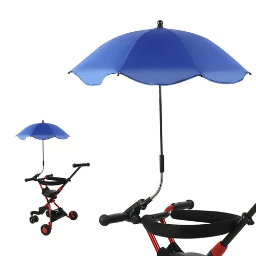 Vista 13 de Sombrilla para cochecito de bebé, paraguas universal de 14 pulgadas con abrazadera, parasol ajustable de 360 grados, paraguas para carrito