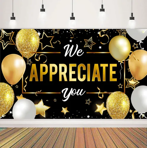 Vista 5 de Cartel de fondo con texto en inglés "We Appreciate You", decoraciones de fiesta de agradecimiento con texto en inglés "We Appreciate You", pancarta