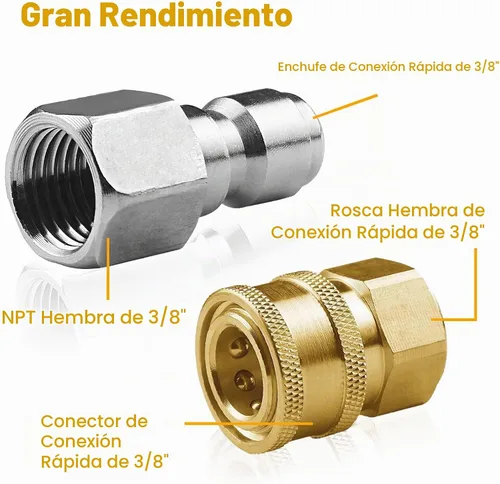 Vista 4 de Juego de 8 adaptadores NPT de acero inoxidable macho y hembra de 3/8 pulgadas, accesorios de conexión rápida (banda de rodadura interna), 5000 PSI