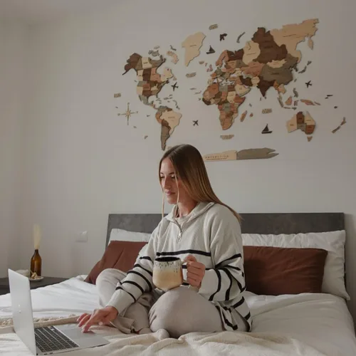 Vista 8 de Enjoy The Wood Mapa del Mundo de Madera 3D Arte de Pared Decoración de Pared Grande - Mapa de Viajes del Mundo - Idea de Regalo para Cualquier