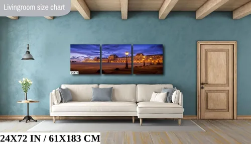 Vista 3 de Louvre Pyramid, Paris Architecture Print, Paris Wall Art, Paris Travel Poster - Print/Canvas/Acrylic/Metal (Canvas (3 Panel) Print, 36x72 Inches)