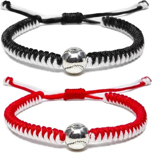 Vista 7 de Pulseras trenzadas hechas a mano, regalos de béisbol para niños, pulseras ajustables con cuentas de béisbol, pulseras de béisbol inspiradoras
