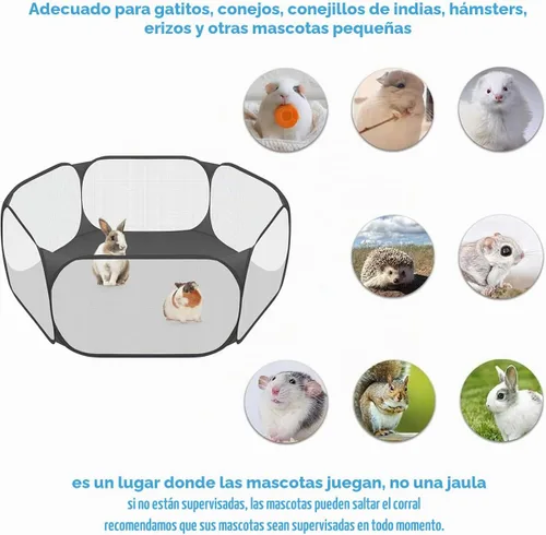 Vista 5 de Amakunft Corralito de animales pequeños 2 en 1 con almohadilla impermeable, patio de juegos portátil desplegable para conejillos de indias, conejos