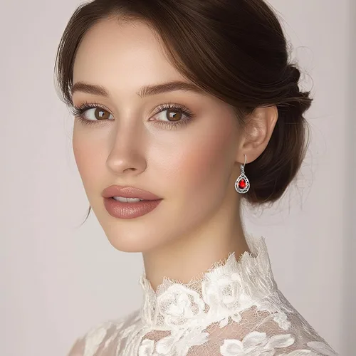 Vista 42 de Aretes colgantes de plata de ley con diseño de árbol de la vida, flor, abeja, animales, gato, colibrí, piedra lunar, turquesa, aretes con cierre