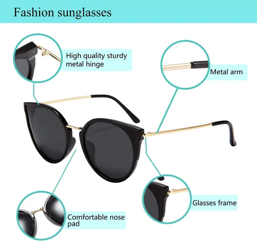 Vista 5 de FEISEDY Gafas de sol polarizadas vintage de ojo de gato para mujer, gafas de sol redondas de gran tamaño, antirreflejos B7000