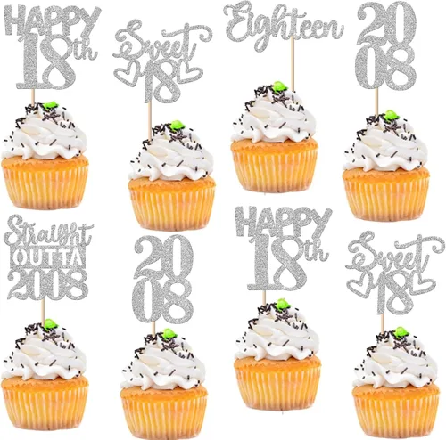 Vista 97 de 30 piezas negras para cupcakes de 10.º cumpleaños con purpurina Ten Happy 10 Straight Outta 2016 para saludos a 10 años 10 cumpleaños, boda Negro