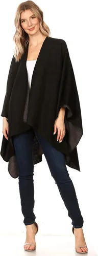 Vista 7 de Sakkas Mari - Poncho grande reversible para mujer, chal envolvente Negro