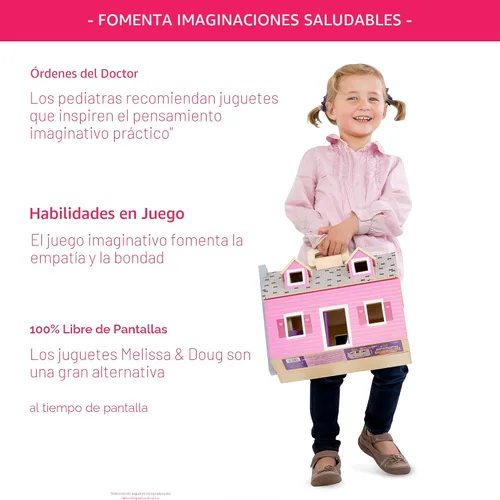 Vista 3 de Casa de muñecas de madera Fold and Go de Melissa & Doug con 2 muñecas y muebles de madera