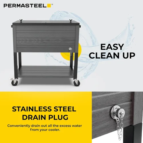 Vista 7 de Permasteel 80 Quart Party Cooler, Rolling Ice Chest with Wheels and Handles for Indoor Outdoor Patio