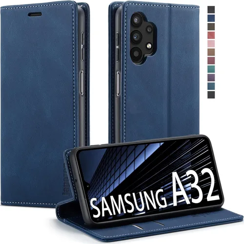 Vista 23 de Funda tipo cartera para Samsung Galaxy A32 5G con bloqueo RFID, tarjetero y función atril magnético, funda de cuero con tapa para Galaxy A32 5G