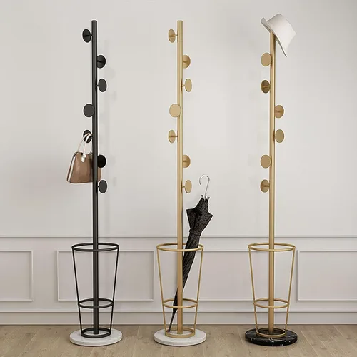 Vista 7 de Soporte de metal para paraguas con perchero, soporte para paraguas para entrada con base de mármol, perchero con soporte para paraguas, perchero