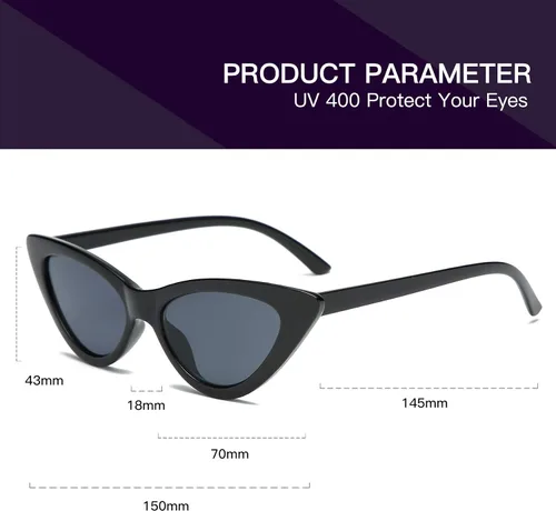 Vista 3 de Lentes de sol retro para mujer, con marco de plástico y diseño con estilo ojo de gato YOSHYA