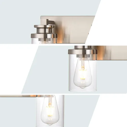 Vista 6 de BONLICHT Luces transitorias de 5 luces de montaje en pared con base de metal de níquel cepillado con pantalla de vidrio transparente