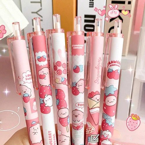 Vista 2 de 6 bolígrafos de color rosa Kawaii de 0.020 in para regalo de estudiantes, papelería, suministros de oficina