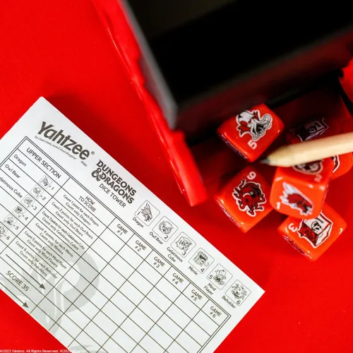 Vista 8 de YAHTZEE: Dungeons & Dragons Torre de dados coleccionables Dados con dragón, oso búho, cubo gelatinoso, imitador, desollador de la mente