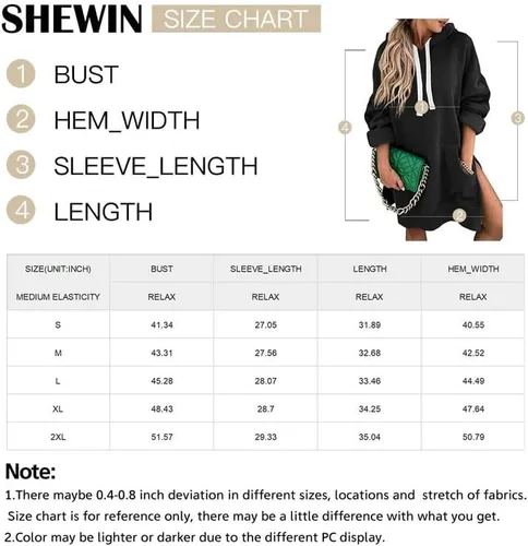 Vista 6 de SHEWIN Sudadera de gran tamaño para mujer, manga larga, dobladillo dividido, con bolsillo tipo canguro
