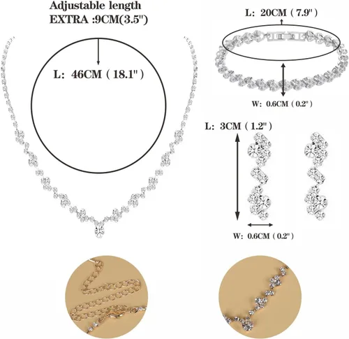 Vista 2 de Tatibana Crystal Wedding Jewelry Set, Silver Necklace Earrings Bracelet Crystal Bridal Wedding Jewelry Sets for Brides Bridesmaid Prom Costume