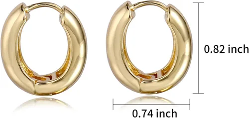 Vista 2 de Aretes de aro pequeños y gruesos de oro ligeros para mujer
