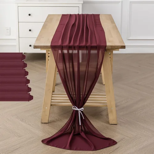 Vista 49 de Paquete de 2 caminos de mesa de gasa de 10 pies de 29 x 120 pulgadas, camino de mesa romántico transparente para boda, fiesta de cumpleaños