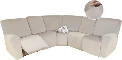 Vista 137 de HDCAXKJ Fundas de sofá seccional reclinable de terciopelo, cubierta de sofá seccional en forma de L, lavable, elástica, suave, para rincón
