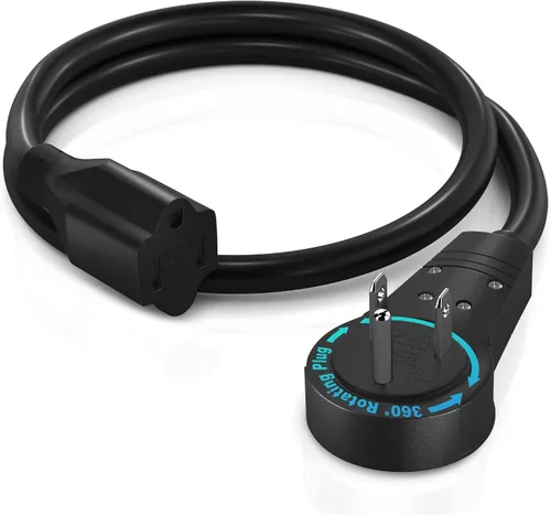 Vista 14 de Maximm - Cable de extensión de enchufe plano blanco de 1 pie, rotación de 360°, toma única, para interiores, calibre 16, 3 puntas, cable de tierra