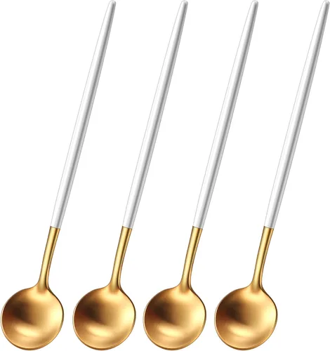 Vista 18 de 5.1 Pulgadas Cuchara de Té Satinada Negra SS18/10, Juego de 4 Mini Cucharas de Café de Acero Inoxidable, Cuchara de Té Pequeña, Cucharas Demitasse
