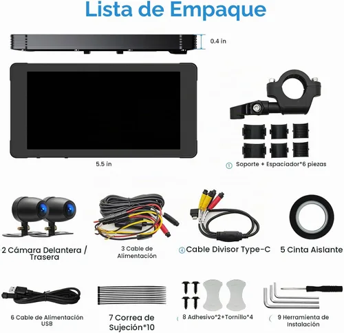 Vista 7 de LBW Cámara de tablero DVR de alta calidad: Carplay inalámbrico para motocicleta y Android Auto, TPMS, 1080P HD Dash Cam frontal y trasera, pantalla