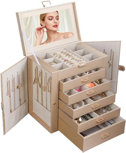 Vista 24 de BOOVO Joyero grande para mujer, organizador de joyas grande